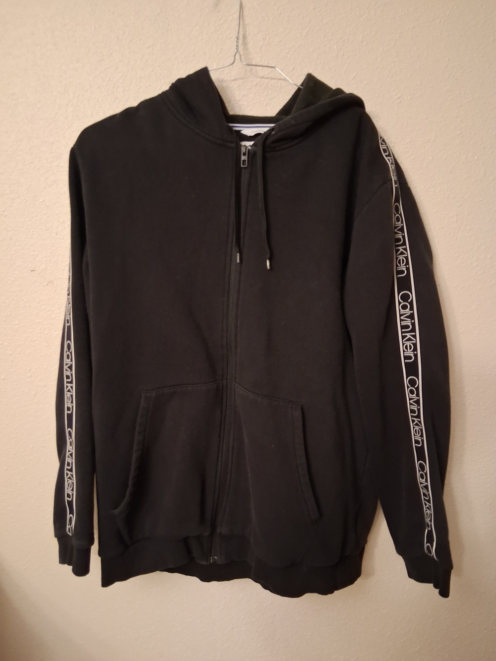 Calvin Klein Black Full-Zip Hoodie with Logo Sleeve Tape